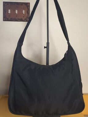 Y2K Prada Black Nylon Hobo Shoulder Bag Purse Vintage EUC Authentic Medium Sized